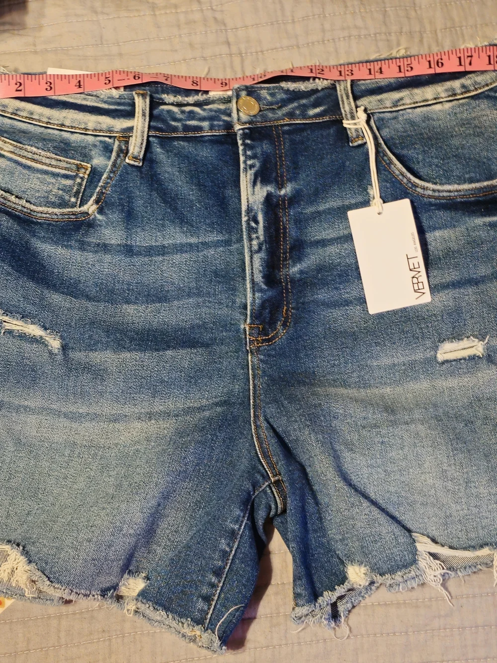 VERVET  Cortney Distressed Blue Denim Shorts